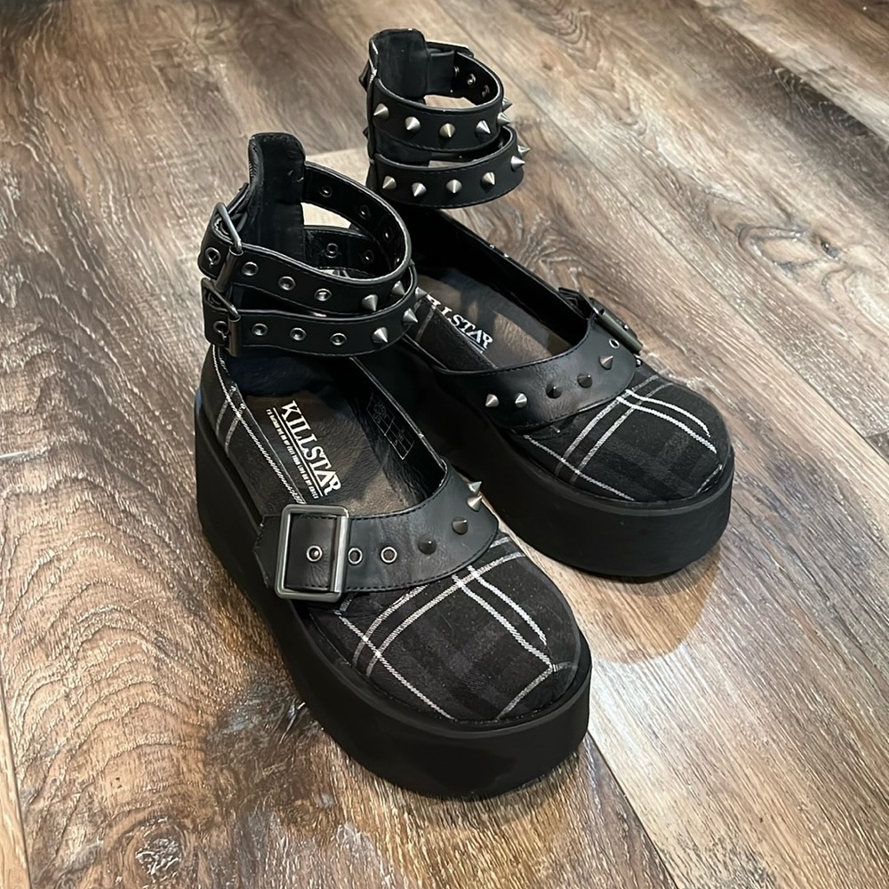 Killstar Bloody Mary Ash Tartan platform shoes - Picture 2 of 12